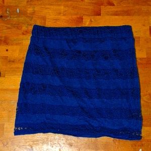 Royal blue lace striped mini skirt